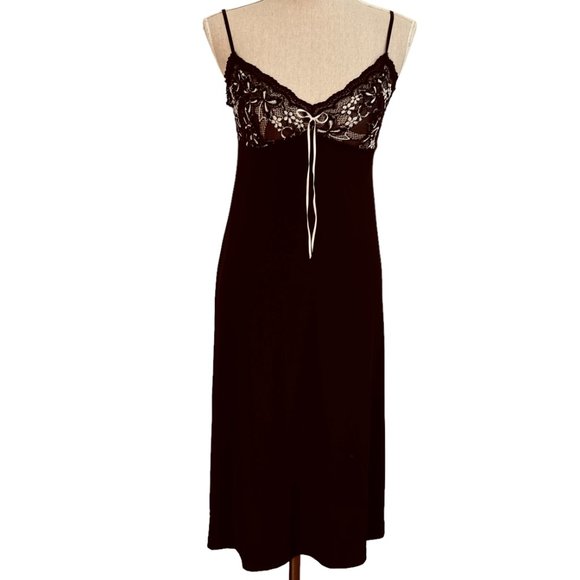 Lace  Embroidered Black Midi Slip Dress Size Small - Picture 10 of 11